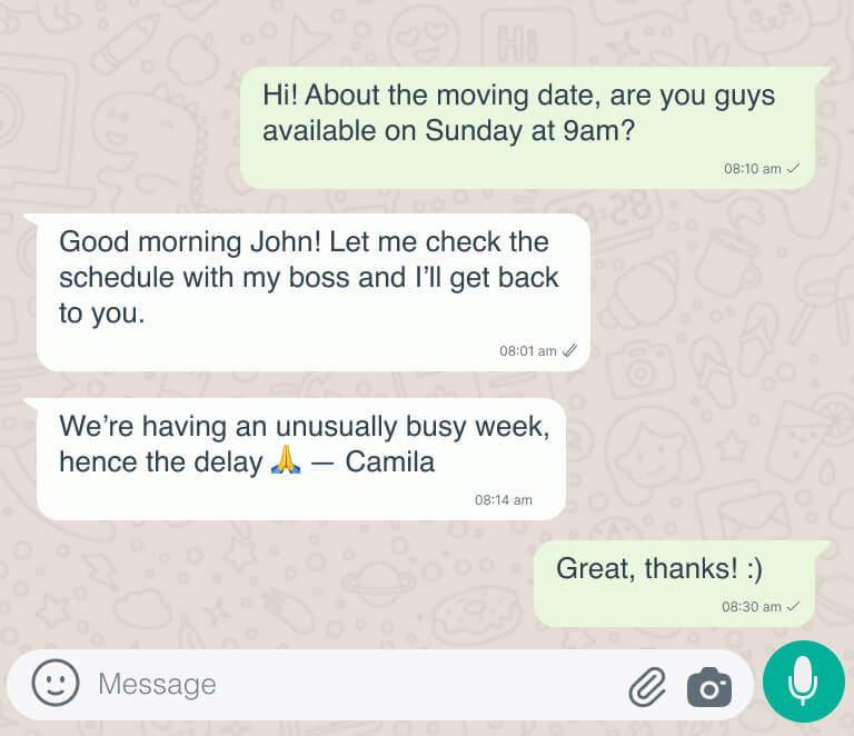 WhatsApp response example